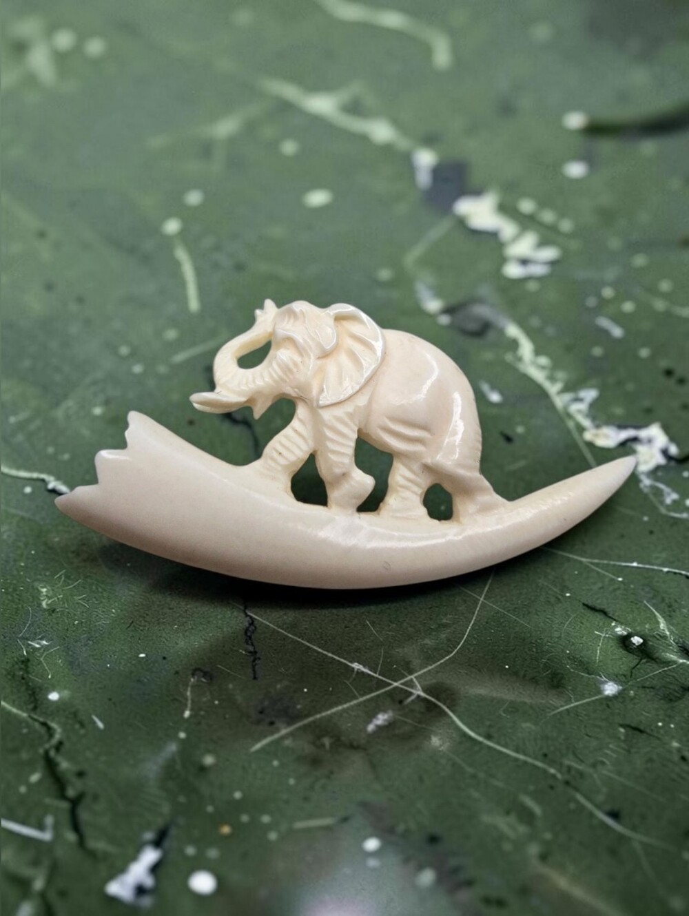 Vintage Hand-Carved Bone Elephant Bridge Brooch.